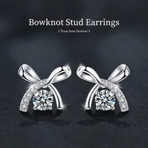 Orecchini A Lobo Fiocco Moissanite Perno In Argento 925 Sterling Design A Nastro Gioielli Eleganti Minimalisti Per Donne