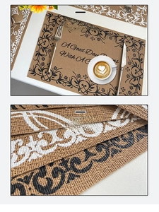 Macro detail of retro woven placemat showing anti-slip texture and vintage floral print