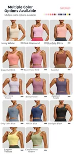 Matrix view of wide strap sports bras in 14 colors showing firm fit and matte texture