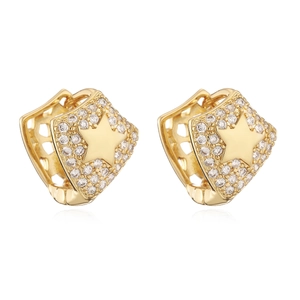 Luxurious 18K gold plated hoop earrings with zircon square pattern and star center