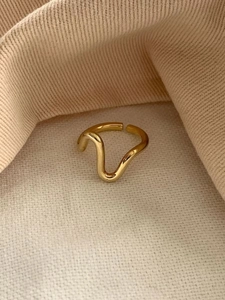 925 Sterling Silver Wave Heartbeat Line Open Ring For Women Korean Style Gold Silver Plated Minimalist Adjustable Jewelry
