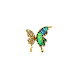 18K gold-plated butterfly pendant with green shell and sparkling rhinestones for DIY jewelry