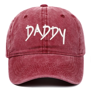 Vintage washed dark red baseball cap featuring white DADDY embroidery on front