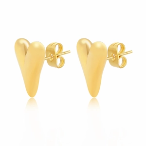 Elegant gold-tone stainless steel heart stud earrings for women on a white background