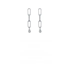 Detailed view of 925 silver geometric chain earrings with round moissanite drop pendants
