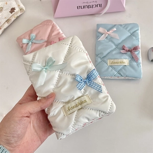 Quilted passport holder set in cream, pink and blue with cute ribbon bow details