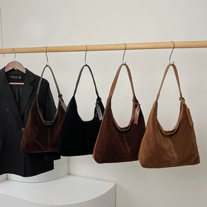Minimalist faux suede and PU hobo shoulder bags in brown, black, and camel colors