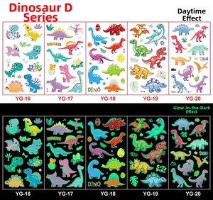 Luminous dinosaur tattoo stickers showing day effect and glow in the dark night view