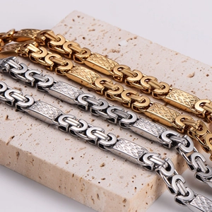 Polished stainless steel handmade Byzantine chain necklaces in gold and silver finish
