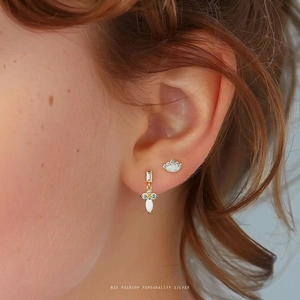 Elegant S925 silver stud earrings with white opal and sparkling diamonds for women