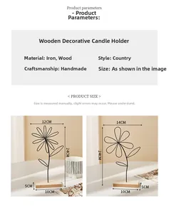 Detailed size specifications for Nordic iron flower ornaments with wooden base stand