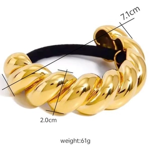 Élastique à cheveux torsadé en acier doré, diamètre 7,1 cm et largeur 2,0 cm