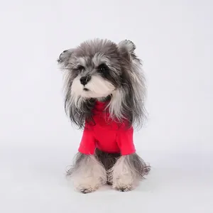 Cálido suéter de punto rojo rosa para perro con cuello alto para mascotas pequeñas