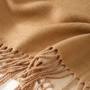 Camel faux rabbit fur scarf with thick woven tassels for autumn and winter warmth