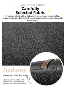 Close-up of black lychee texture faux leather with white contrast stitching details