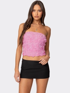 Rosa Tube-Top mit 3D-Rosen-Design und strukturierter Blütenblatt-Optik für Damen