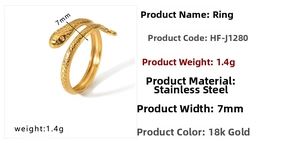 Macro detail of 18K gold plated stainless steel ring with 7mm snake scale texture