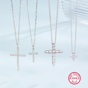 S925 sterling silver necklace set with four distinct crystal cross pendants for women