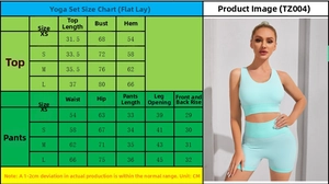 Detailed size chart for mint green seamless yoga bra and high waist shorts fitness set