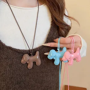 Collier Pendentif Chien De Dessin Animé Mignon Alliage Émail Goutte Style Coréen Forme Animale Bijoux Mode Pour Femmes