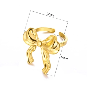 Bague nœud ajustable en acier inoxydable plaqué or 18k avec taille de 22mm x 24mm