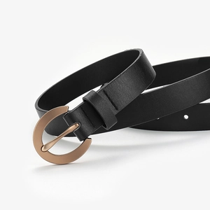 Modern black leather belt featuring a polished gold C-shape buckle for a minimalist style
