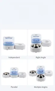 Detalle del diseño modular de fuente de agua y cuenco de acero inoxidable para gatos