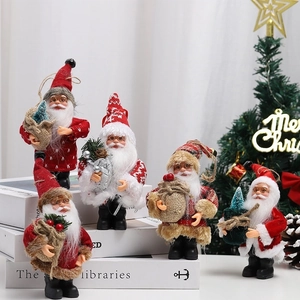 Standing Santa Claus Figurine Plush Fabric Plastic Christmas Decoration Desktop Hanging Ornament Cartoon Holiday Decor