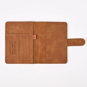 Brown PU leather RFID blocking passport holder with world map design and internal card slots