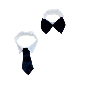 Formal pet necktie and bowtie suit set for dogs and cats in classic black and white