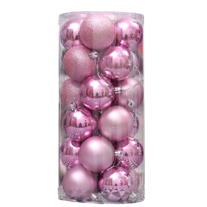 Pink Christmas ornaments set with glossy matte and glitter finishes in clear tube