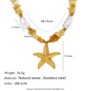 18K gold plated stainless steel necklace with starfish pendant, natural stone and pearls