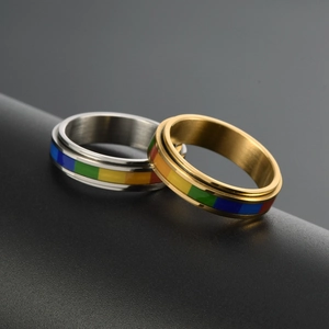 Anelli rotanti arcobaleno in acciaio inossidabile oro e argento per moda e relax