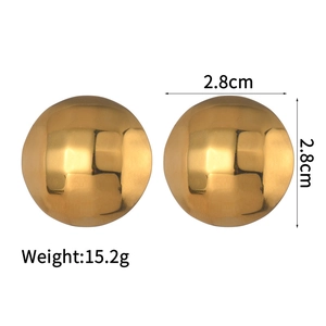 Macro shot of gold textured sphere earrings showing 2.8cm size and 15.2g weight details