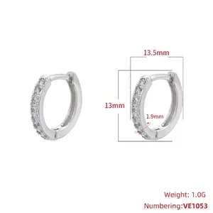 Technical drawing of 13.5mm silver hoop earrings with micro-paved cubic zirconia