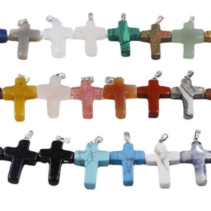 Natural stone cross pendants in various colors with metal bails for jewelry making