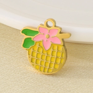 Detailed close-up of a pineapple pendant with pink flower and green leaves decoration