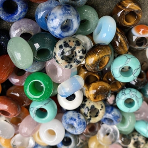 Natural Gemstone Large Hole Beads Rondelle Crystal Stone Spacer For DIY Jewelry Making Bracelet Necklace