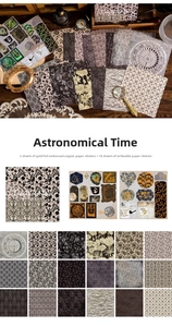 Dettaglio di adesivi vintage per scrapbooking con lamina d'oro e motivi floreali