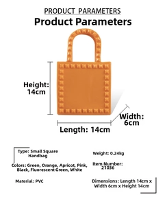 Detailed view of orange PVC jelly bag featuring stylish rivet studs and dimensions