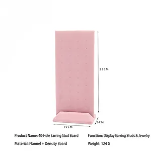 Pink velvet earring display stand with 40 holes and base, height 23cm for jewelry storage