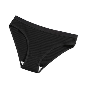 Women's black ribbed cotton briefs with low waist and breathable fabric on white background