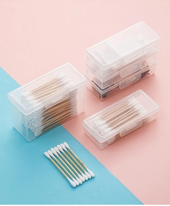 Detail showing transparent dustproof organizers for cotton swabs with stacked PP containers