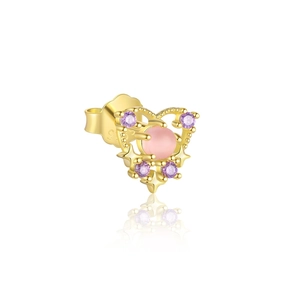 Detailed macro of S925 sterling silver heart earring with pink and purple zircon stones