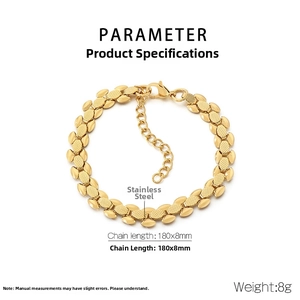 Detailansicht der 18k vergoldeten 8mm Edelstahl-Gliederkette mit Abmessungen