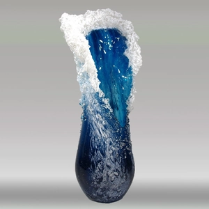 Artistic ocean wave resin vase with deep blue sea and white foam textures for home decor