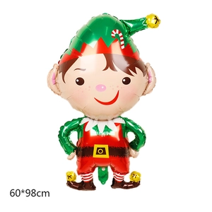 Elf shaped Christmas foil balloon in red and green with candy cane details 60x98cm