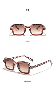 Detailed views of leopard print sunglasses with brown gradient lenses from two angles