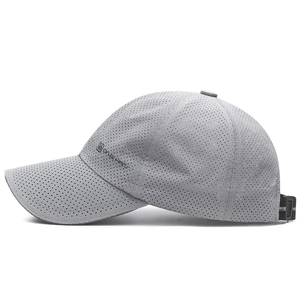 Breathable grey quick-dry baseball cap with laser-cut holes for outdoor sports and sun protection