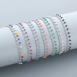 Minimalist silver titanium steel bracelets with colorful enamel matchstick charms